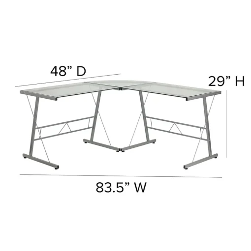 Flash Furniture Computer Desks<84" Glass L-Shape Computer Desk, Clear/Silver (NANCD22181)