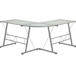 Flash Furniture Computer Desks<84" Glass L-Shape Computer Desk, Clear/Silver (NANCD22181)