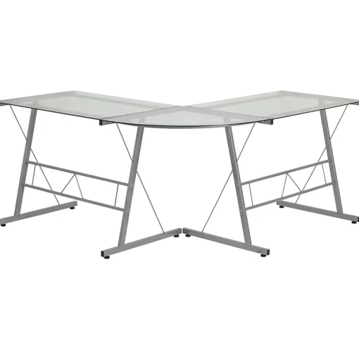 Flash Furniture Computer Desks<84" Glass L-Shape Computer Desk, Clear/Silver (NANCD22181)
