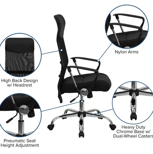 Flash Furniture Office Chairs<Abney Ergonomic Leather and Mesh Swivel High Back Task Office Chair, Black (BT905)