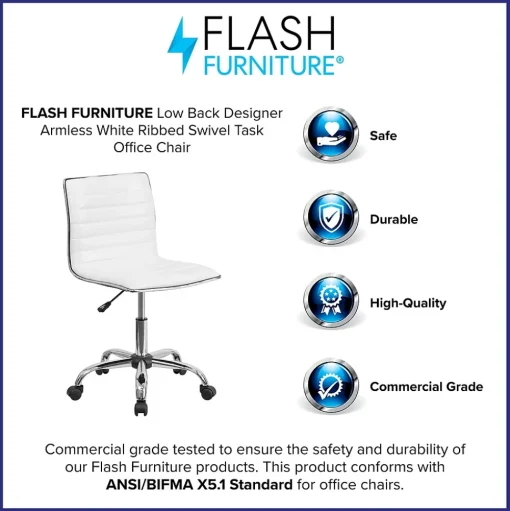 Flash Furniture Office Chairs<Alan Armless Vinyl Swivel Low Back Task Office Chair, White/Chrome (DS512BWH)