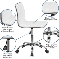 Flash Furniture Office Chairs<Alan Armless Vinyl Swivel Low Back Task Office Chair, White/Chrome (DS512BWH)