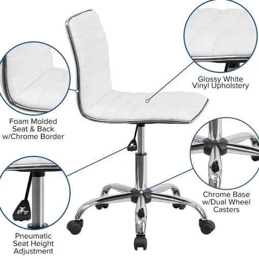 Flash Furniture Office Chairs<Alan Armless Vinyl Swivel Low Back Task Office Chair, White/Chrome (DS512BWH)