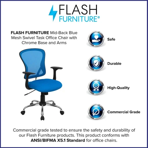 Flash Furniture Office Chairs<Alfred Ergonomic Mesh Swivel Mid-Back Task Office Chair, Blue (H8369FBL)