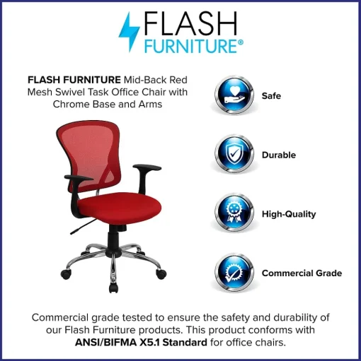 Flash Furniture Office Chairs<Alfred Ergonomic Mesh Swivel Mid-Back Task Office Chair, Red (H8369FRED)
