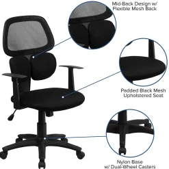 Flash Furniture Office Chairs<Ariel Ergonomic Mesh Swivel Mid-Back Task Office Chair, Black (BT2755BK)