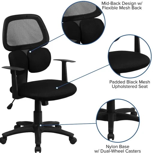 Flash Furniture Office Chairs<Ariel Ergonomic Mesh Swivel Mid-Back Task Office Chair, Black (BT2755BK)