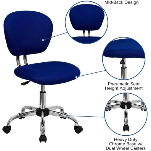 Flash Furniture Office Chairs<Beverly Armless Ergonomic Mesh Swivel Mid-Back Padded Task Office Chair, Blue (H2376FBLUE)