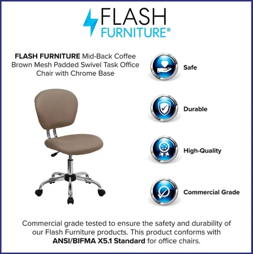 Flash Furniture Office Chairs<Beverly Armless Ergonomic Mesh Swivel Mid-Back Padded Task Office Chair, Coffee Brown (H2376FCOF)