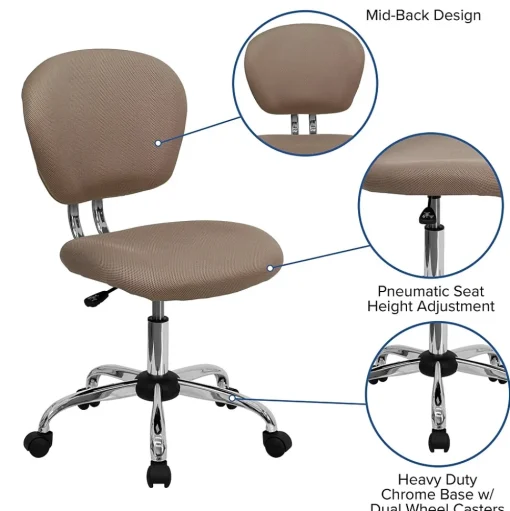 Flash Furniture Office Chairs<Beverly Armless Ergonomic Mesh Swivel Mid-Back Padded Task Office Chair, Coffee Brown (H2376FCOF)
