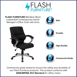 Flash Furniture Office Chairs<Bodie LeatherSoft Swivel Mid-Back Manager's Office Chair, Black (H9637L2MID)