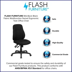 Flash Furniture Office Chairs<Brandy Armless Ergonomic Fabric Swivel Mid-Back Task Office Chair, Black (BT90297M)