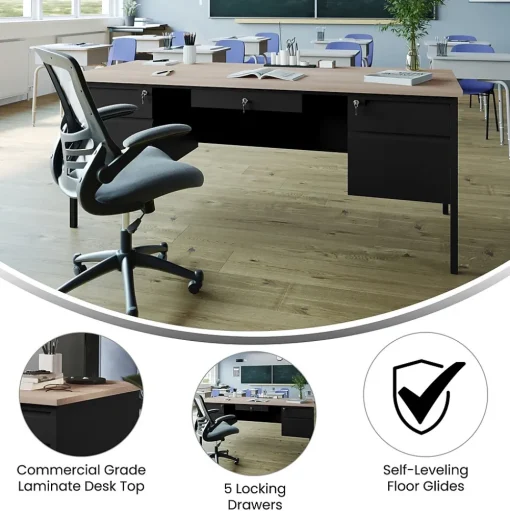 Flash Furniture Office Desks<Cambridge 70"W Double Pedestal Desk, (GCMBLK180WOK)