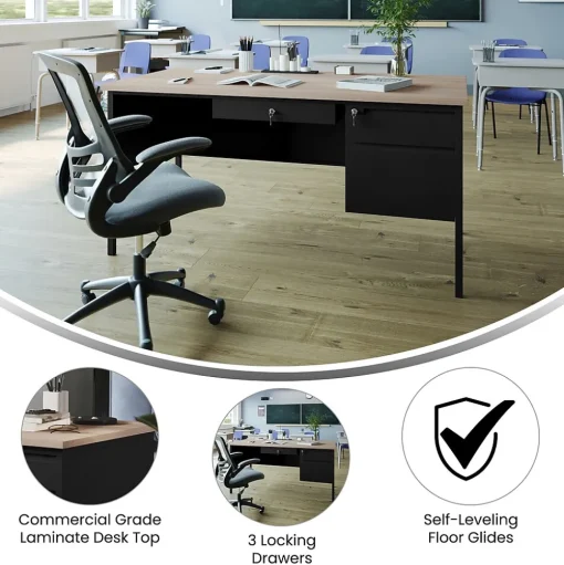 Flash Furniture Office Desks<Cambridge 60"W Single Pedestal Desk, (GCMBLK175WOK)