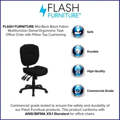 Flash Furniture Office Chairs<Caroline Armless Ergonomic Fabric Swivel Mid-Back Multifunction Task Office Chair, Black (GO930FBK)
