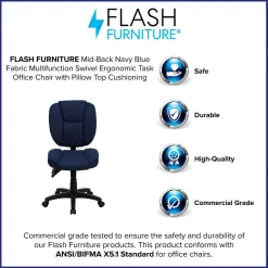 Flash Furniture Office Chairs<Caroline Armless Ergonomic Fabric Swivel Mid-Back Multifunction Task Office Chair, Navy Blue (GO930FNVY)