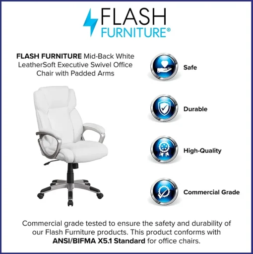 Flash Furniture Office Chairs<Carolyn LeatherSoft Swivel Mid-Back Executive Office Chair, White (GO2236MWH)