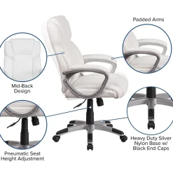 Flash Furniture Office Chairs<Carolyn LeatherSoft Swivel Mid-Back Executive Office Chair, White (GO2236MWH)