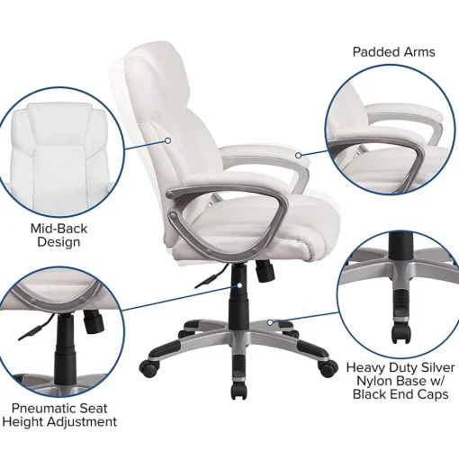 Flash Furniture Office Chairs<Carolyn LeatherSoft Swivel Mid-Back Executive Office Chair, White (GO2236MWH)