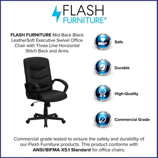 Flash Furniture Office Chairs<Chelsea LeatherSoft Swivel Mid-Back Executive Office Chair, Black (GO9771BKLEA)