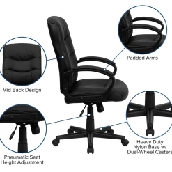 Flash Furniture Office Chairs<Chelsea LeatherSoft Swivel Mid-Back Executive Office Chair, Black (GO9771BKLEA)