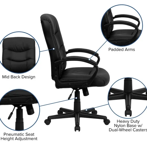Flash Furniture Office Chairs<Chelsea LeatherSoft Swivel Mid-Back Executive Office Chair, Black (GO9771BKLEA)