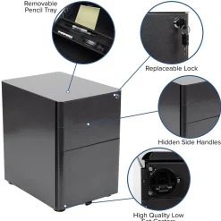 Flash Furniture File Cabinets<3-Drawer Cabinet, Legal & Letter Files, Black, 21" (HZCHPL01BK)