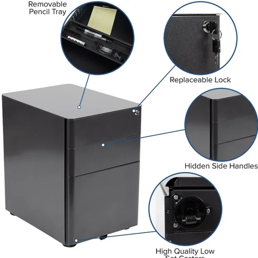 Flash Furniture File Cabinets<3-Drawer Cabinet, Legal & Letter Files, Black, 21" (HZCHPL01BK)