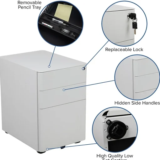 Flash Furniture File Cabinets<3-Drawer Cabinet, Legal & Letter Files, White, 21" (HZCHPL01W)