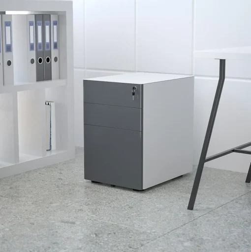 Flash Furniture File Cabinets<3-Drawer Cabinet, Legal & Letter Files, White/Charcoal, 21" (HZCHPL02GRYWH)