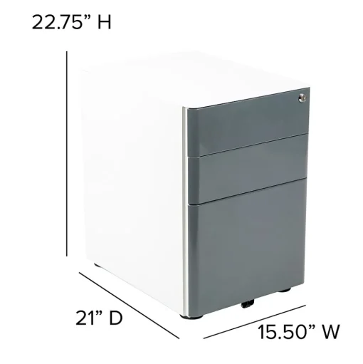 Flash Furniture File Cabinets<3-Drawer Cabinet, Legal & Letter Files, White/Charcoal, 21" (HZCHPL02GRYWH)