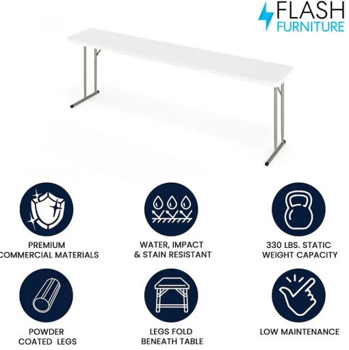 Flash Furniture Folding Tables<Elon Folding Table, 96" x 18", Granite White (DADYCZ2442GW)