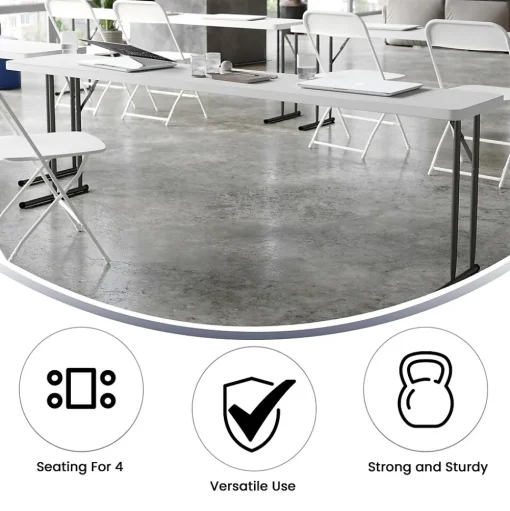 Flash Furniture Folding Tables<Elon Folding Table, 96" x 18", Granite White (DADYCZ2442GW)