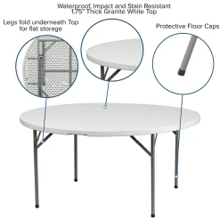 Flash Furniture Folding Tables<Elon Folding Table, 60.75" x 60.75", Granite White (DADYCZ1GW)