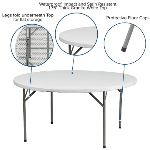 Flash Furniture Folding Tables<Elon Folding Table, 60.75" x 60.75", Granite White (DADYCZ1GW)