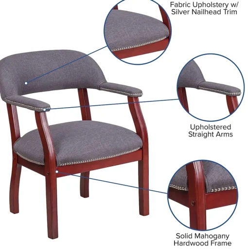 Flash Furniture Office Chairs<Fabric Luxurious Conference Chair with Silver Trim Nails, Gray (BZ105GY)