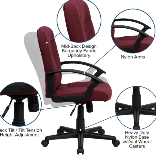 Flash Furniture Office Chairs<Garver Fabric Swivel Mid-Back Executive Office Chair, Burgundy (GOST6BYFAB)
