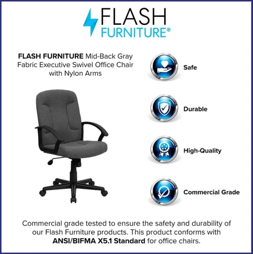 Flash Furniture Office Chairs<Garver Fabric Swivel Mid-Back Executive Office Chair, Gray (GOST6GYFAB)