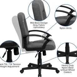 Flash Furniture Office Chairs<Garver Fabric Swivel Mid-Back Executive Office Chair, Gray (GOST6GYFAB)