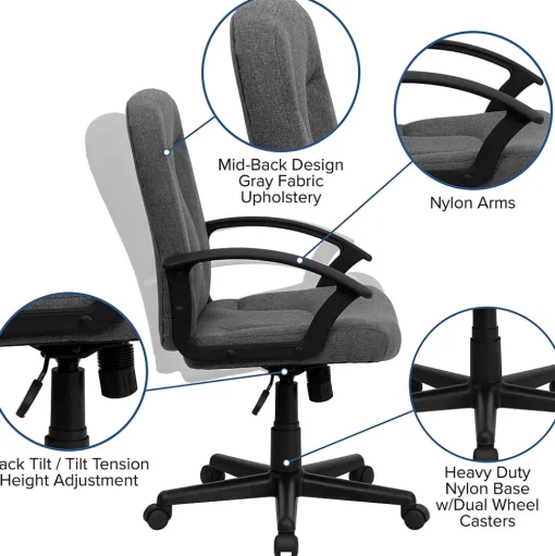Flash Furniture Office Chairs<Garver Fabric Swivel Mid-Back Executive Office Chair, Gray (GOST6GYFAB)