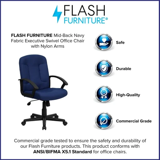 Flash Furniture Office Chairs<Garver Fabric Swivel Mid-Back Executive Office Chair, Navy (GOST6NVYFAB)