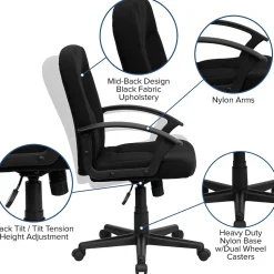 Flash Furniture Office Chairs<Garver Fabric Swivel Mid-Back Executive Office Chair, Black (GOST6BKFAB)