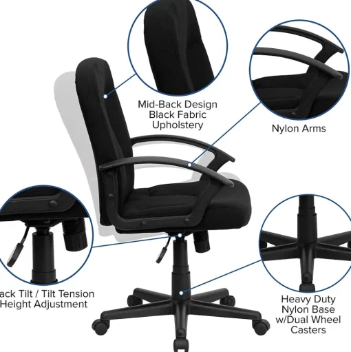 Flash Furniture Office Chairs<Garver Fabric Swivel Mid-Back Executive Office Chair, Black (GOST6BKFAB)
