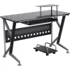 Flash Furniture Computer Desks<Glass Computer Desk with Pull-Out Keyboard Tray and CPU Cart, Black