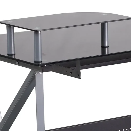 Flash Furniture Computer Desks<Glass Computer Desk with Pull-Out Keyboard Tray and CPU Cart, Black