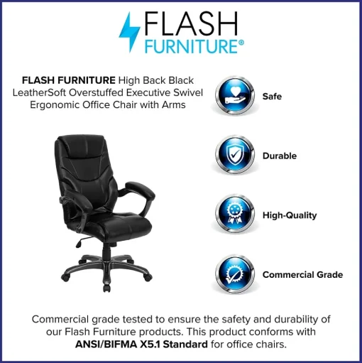 Flash Furniture Office Chairs<Greer Ergonomic LeatherSoft Swivel High Back Executive Office Chair, Black (GO724HBKLEA)