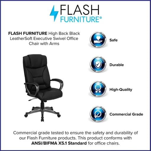 Flash Furniture Office Chairs<Hansel Ergonomic LeatherSoft Swivel High Back Executive Office Chair, Black (BT9177BK)
