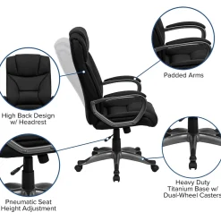 Flash Furniture Office Chairs<Hansel Ergonomic LeatherSoft Swivel High Back Executive Office Chair, Black (BT9177BK)
