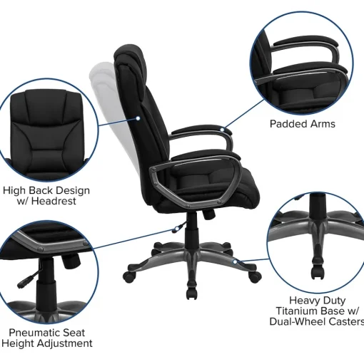 Flash Furniture Office Chairs<Hansel Ergonomic LeatherSoft Swivel High Back Executive Office Chair, Black (BT9177BK)