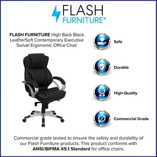 Flash Furniture Office Chairs<Hawkins Ergonomic LeatherSoft Swivel High Back Executive Office Chair, Black (H9626L2)